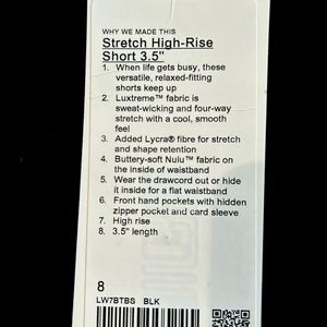 NWT Lululemon Black Size 8 Stretch high rise short